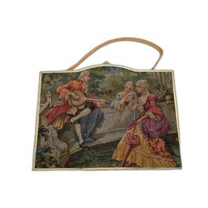 VTG 1960/70's Renaissance Tapestry Briefcase Bag Gold Multicolor Rare